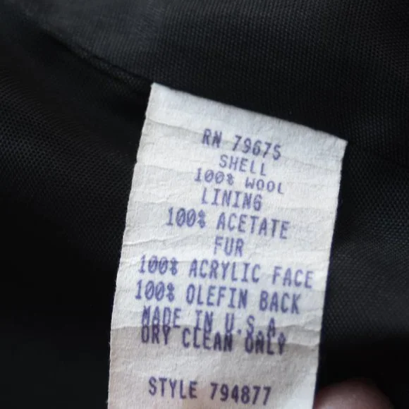 Vintage 80's Albert Nipon Black Coat, Faux Fur Trim, Wool Med Petite - Picture 6 of 6